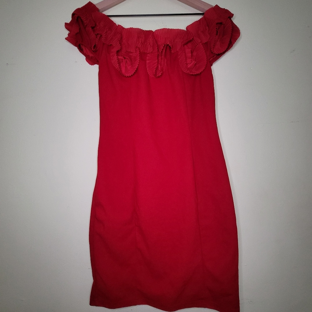 Red off the shoulder dress 59